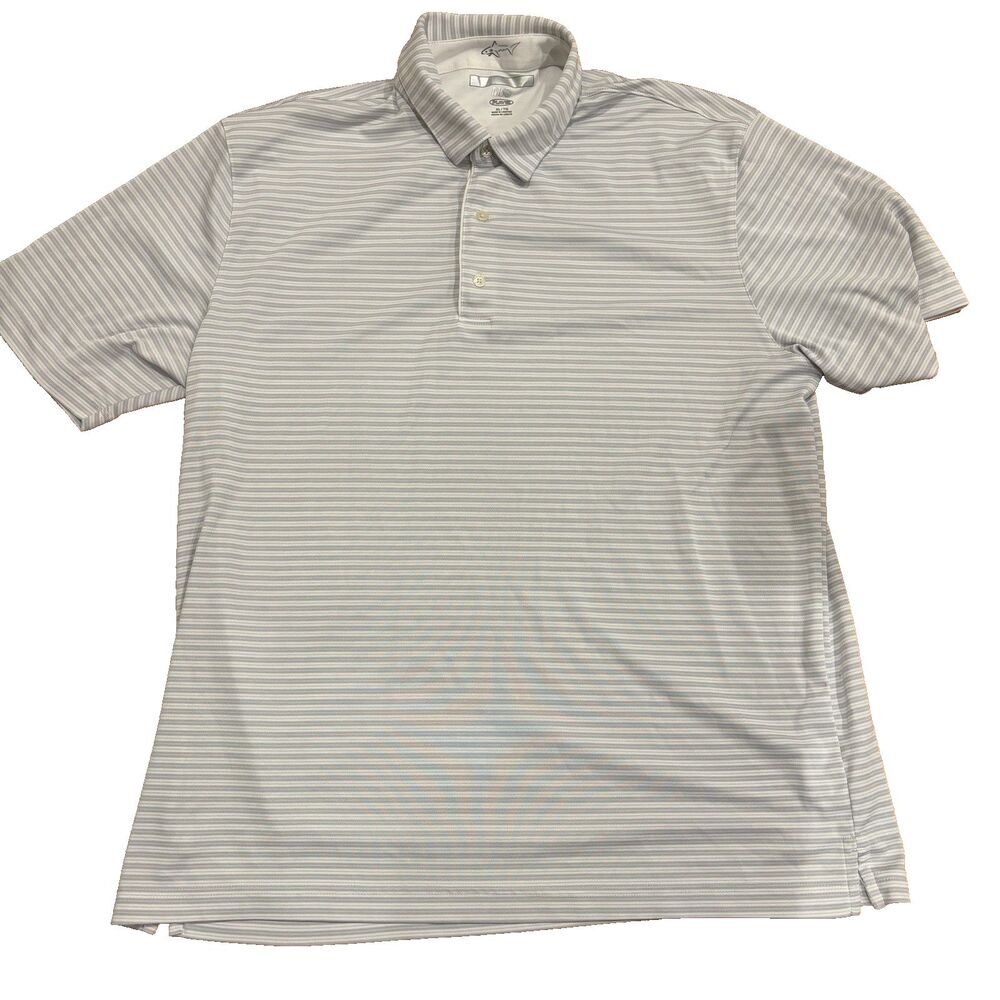 Greg Norman Golf Shirt Men's Size XL ML 75 PlayDry Stretch Polo Gray Stripe EUC